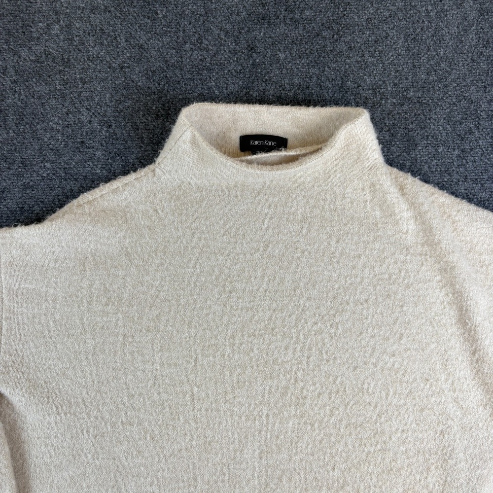 Karen Kane Sweater Womens LP Cream Knitted Mock Neck Ribbed Hem Cozy Pullover